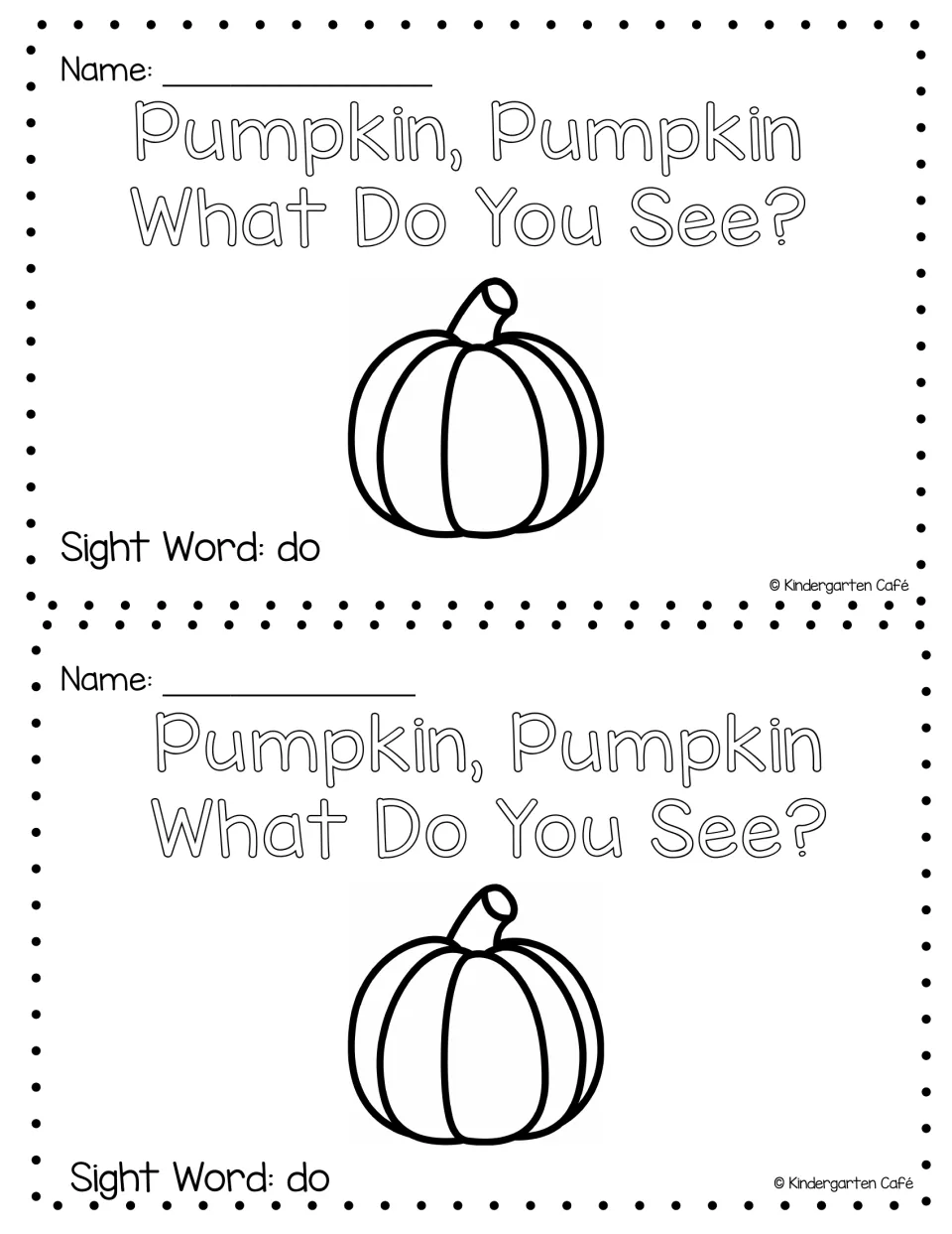 Student cover for the pumpkin life cycle reader, printed twice, with a pumpkin and the sight word 'do'