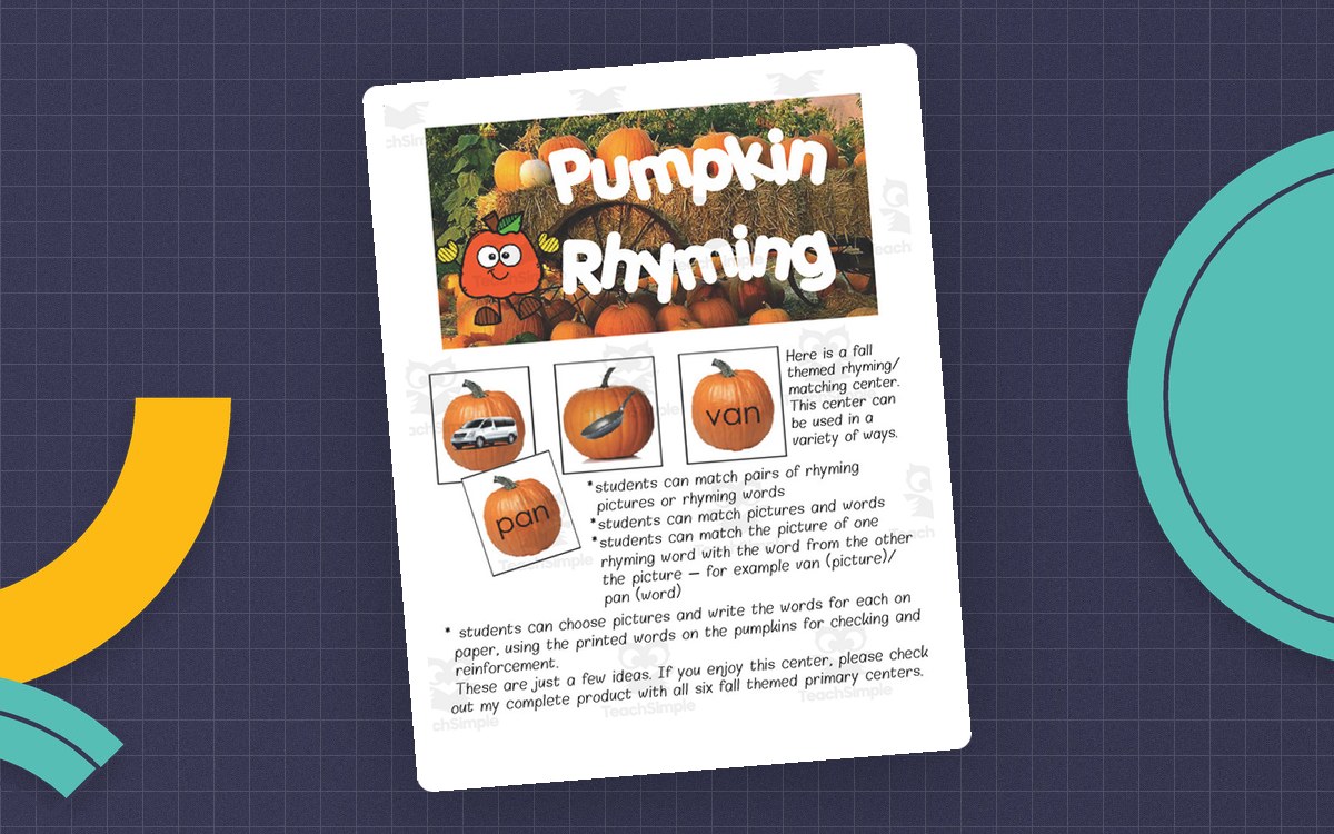 Pumpkin Rhyming Activity preview: Eighteen short rhyming word pairs across six matching pages