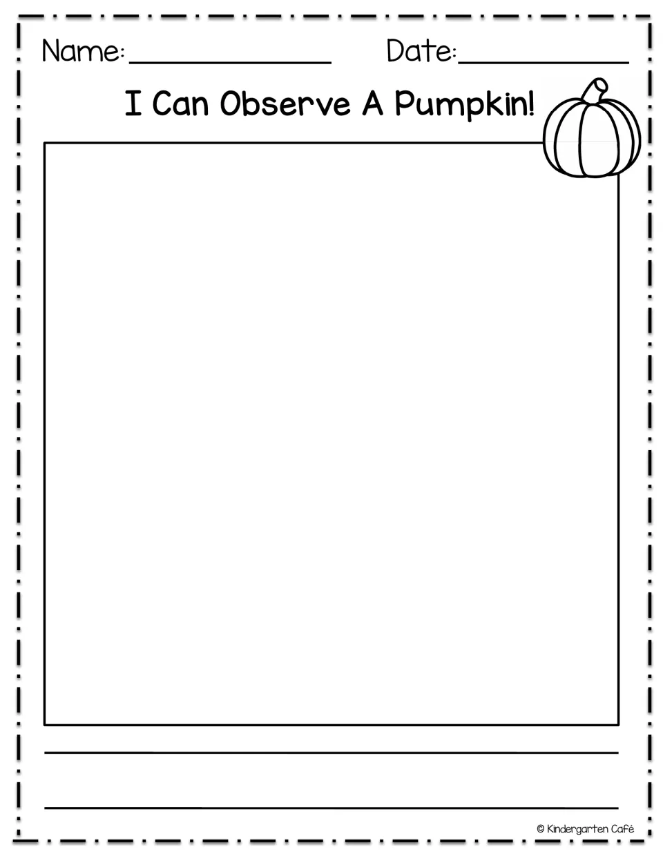 Pumpkin journal observation activity headed 'I Can Observe A Pumpkin!' for a drawing and written notes