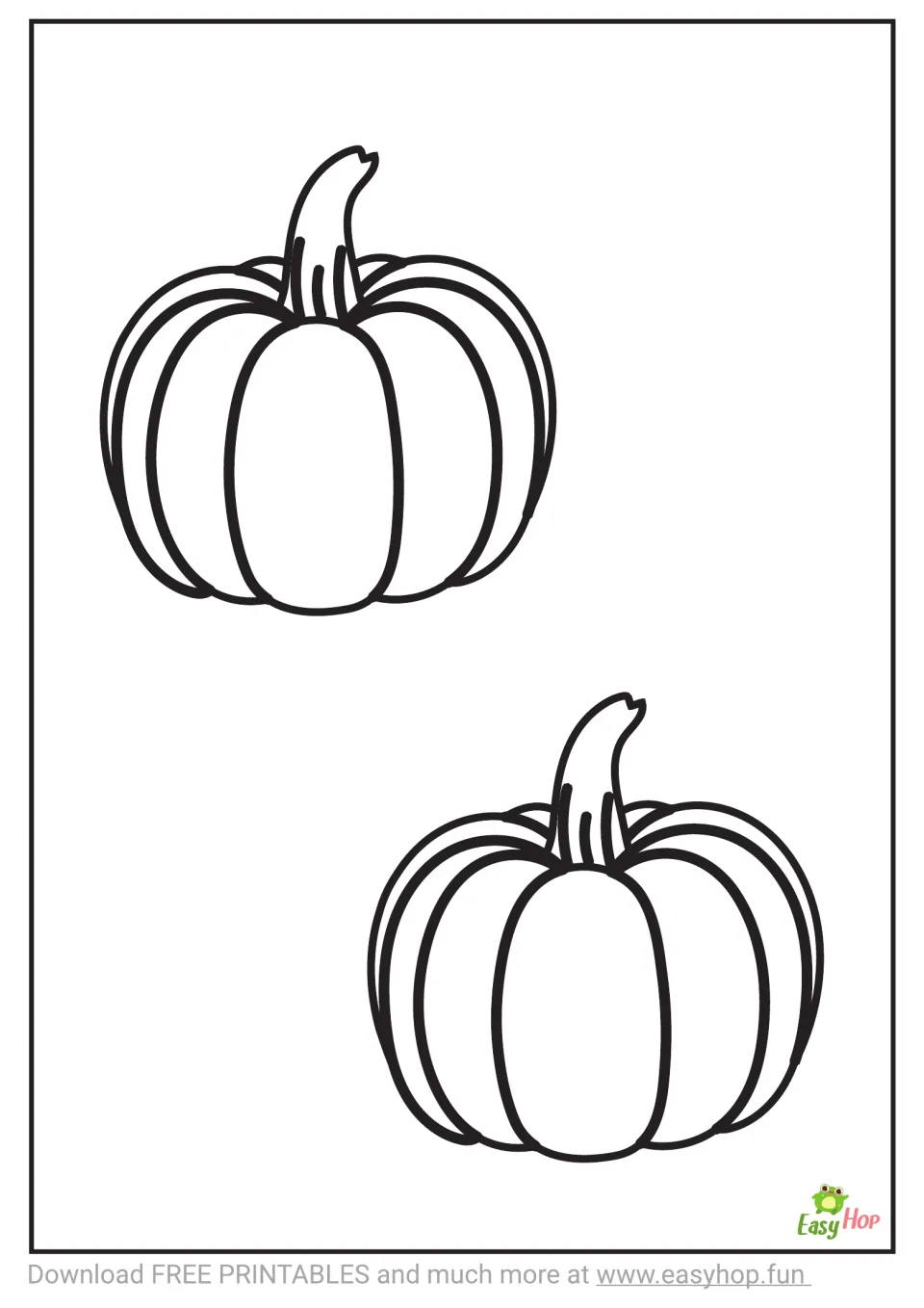 Coloring template: two medium pumpkins with curved stems and uncolored sections for the set's coloring activity