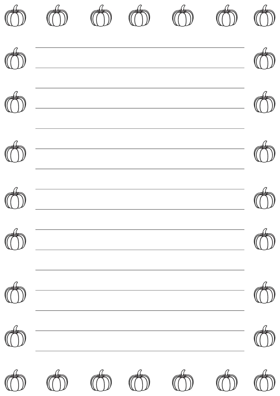 Pumpkin-themed elementary writing paper, the black-and-white version for longer writing practice