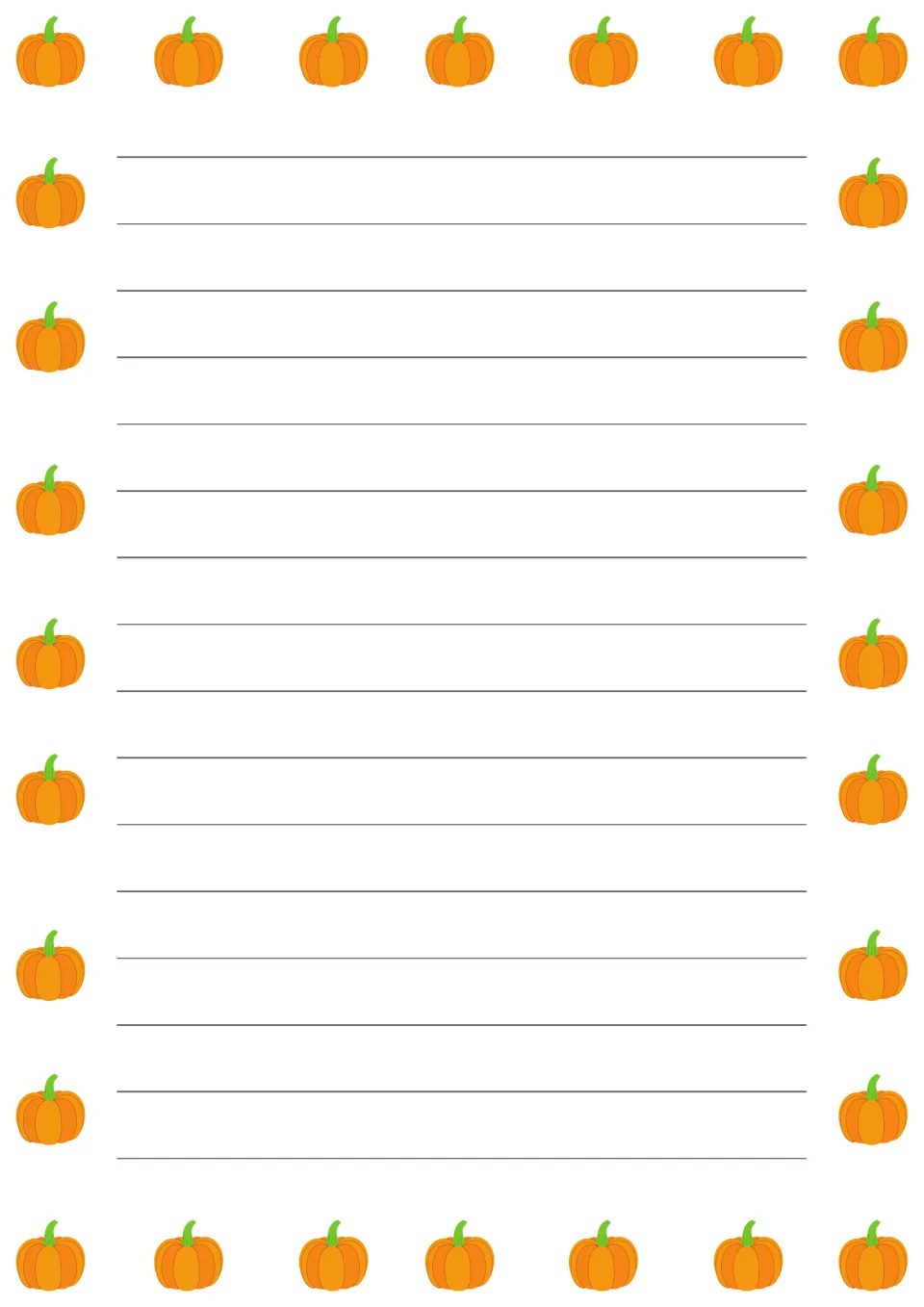 Pumpkin-themed elementary writing paper, the color version for longer writing practice in this set
