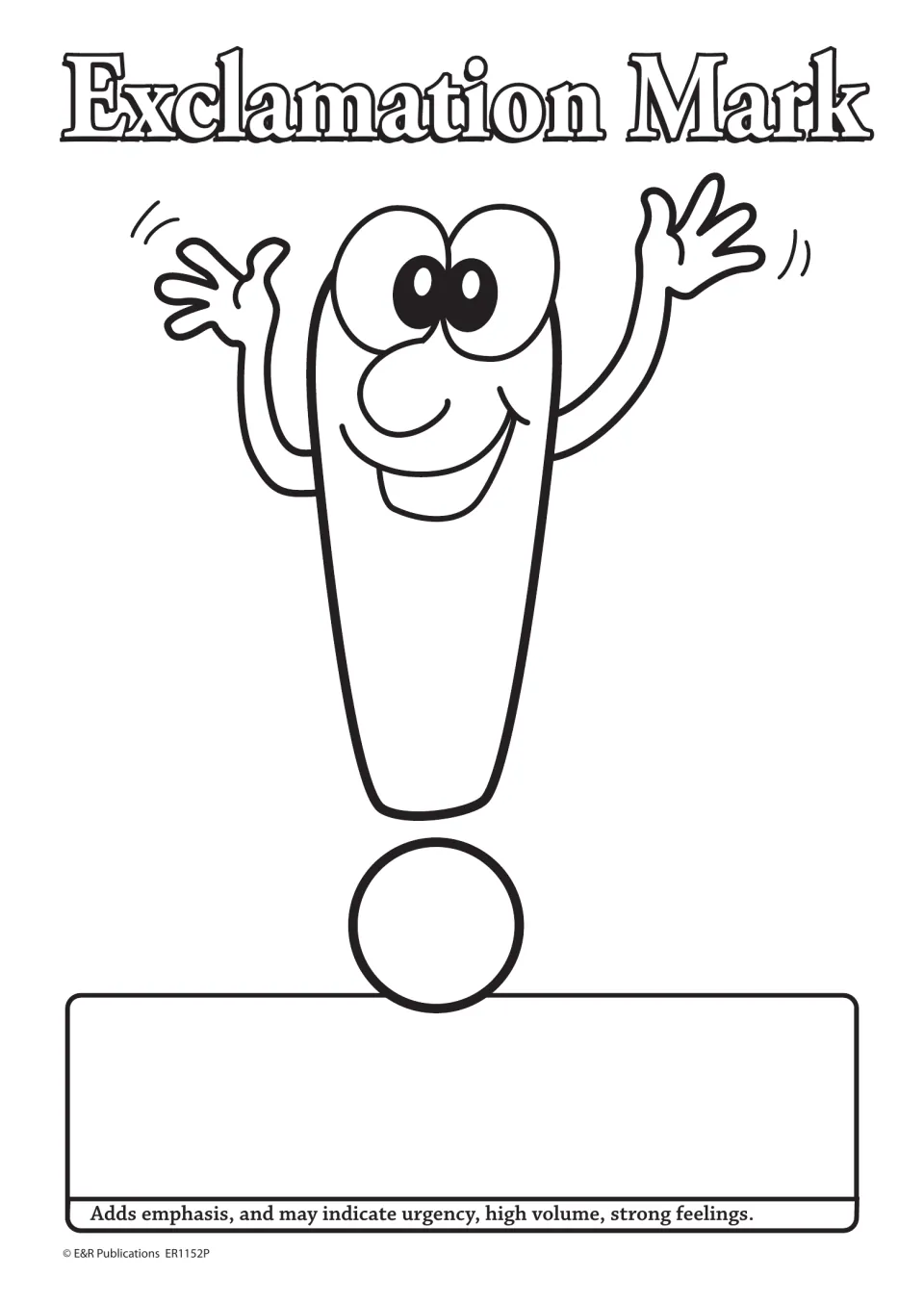 Exclamation mark poster from the punctuation set: a symbol and a definition of emphasis, urgency, and strong feelings.