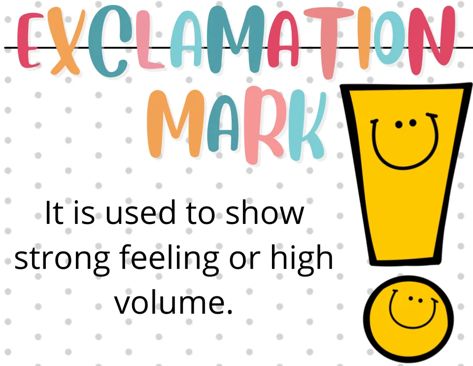 Exclamation mark reference poster states that this punctuation is used to show strong feeling or high volume