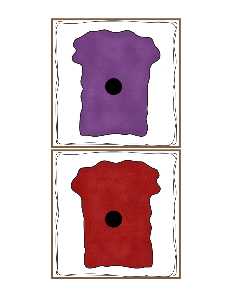 Period jelly cards: one purple and one red jelly piece, each showing a large period for matching to a telling sentence