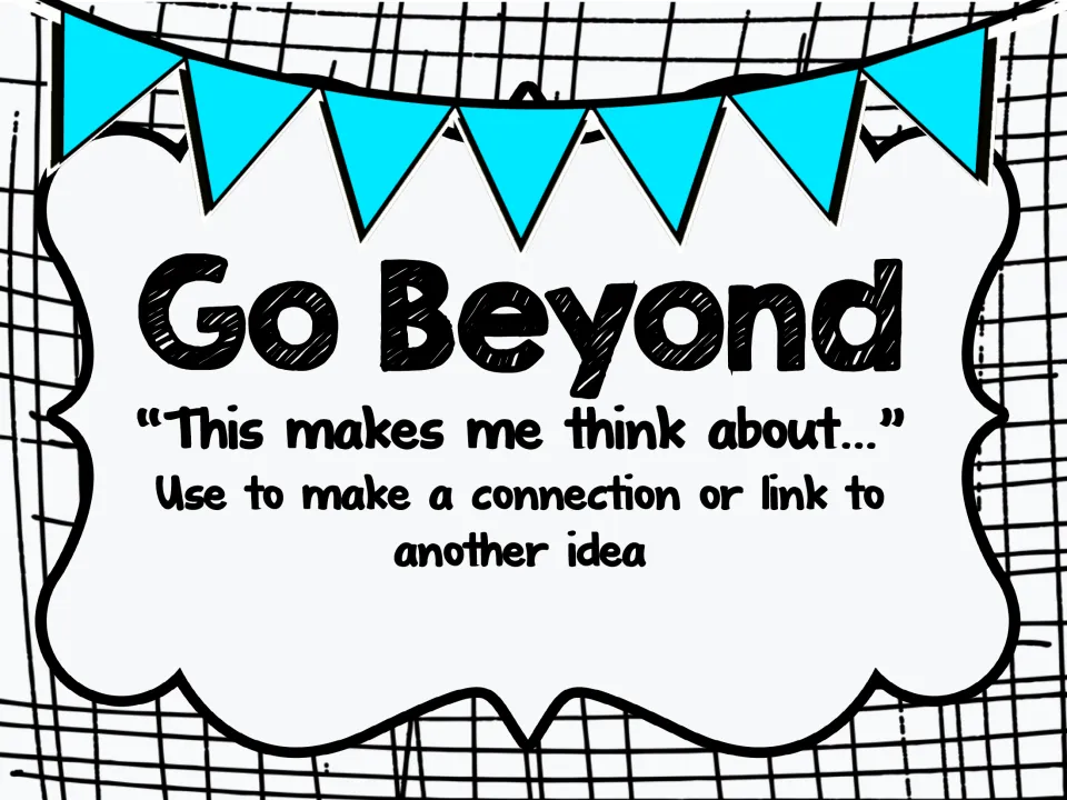 Go Beyond discussion poster: stem "This makes me think about..." for making a connection or link to another idea