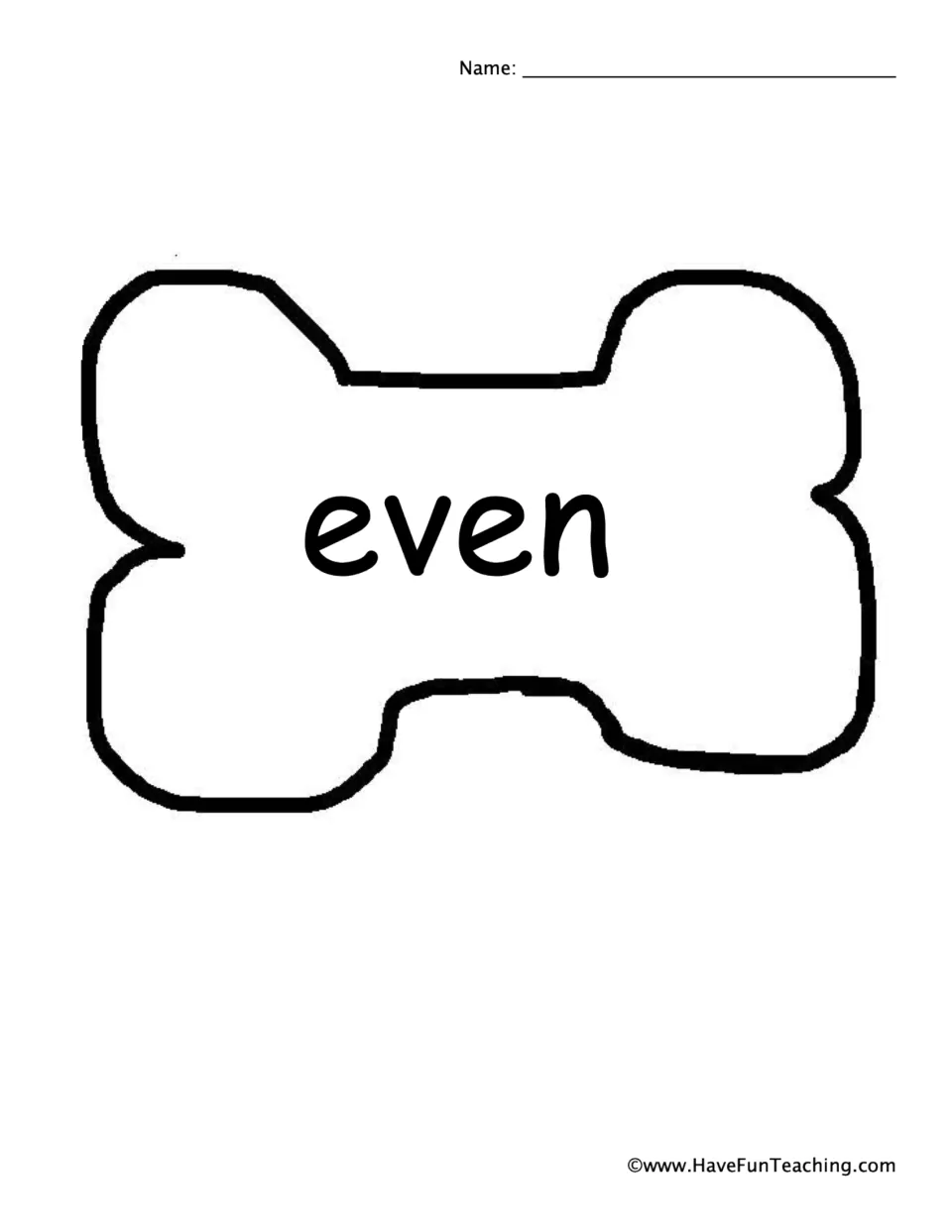 Even-number sorting mat labeled 'even' on a dog bone for matching puppy cards with even three-digit numbers.