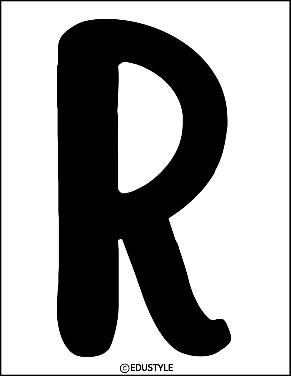 Bulletin board banner letter R: a full-page black capital R with a curled leg, the first of two R letters in the title