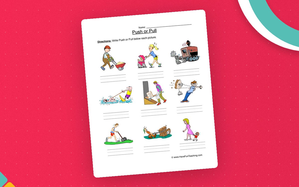 Push or Pull Force Worksheet – Grade 2 Science preview: A one-page set of force-action pictures