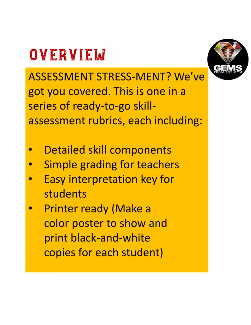 Assessment overview introduces skill components, teacher grading, student interpretation, and printing options.