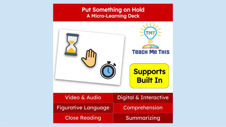 Micro-learning deck cover lists video, audio, figurative language, close reading, and summarizing supports.