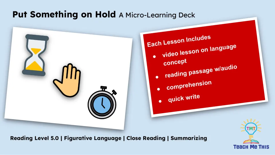 Lesson overview lists a video lesson, reading passage with audio, comprehension, and a quick write.