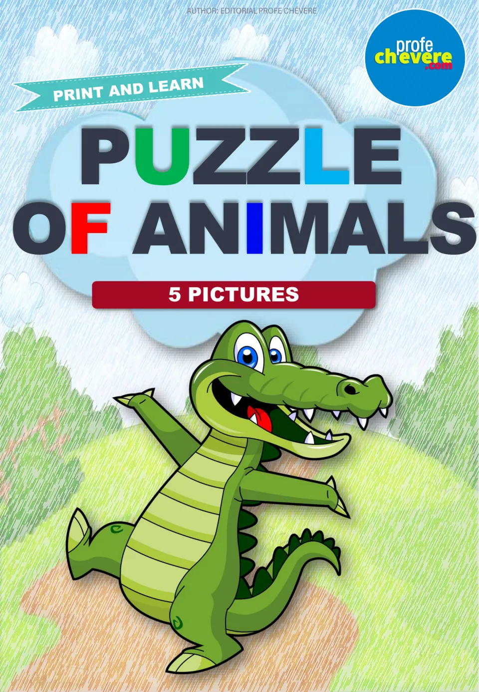 Cover of the animal picture puzzle resource, labeled 'Print and Learn', 'Puzzle of Animals', and '5 Pictures'