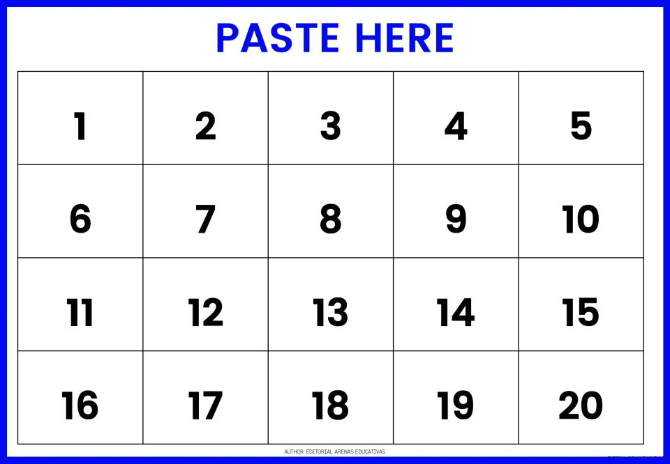 Paste Here board numbered 1 to 20: students glue the monkey puzzle pieces onto matching numbers to sequence 1-20