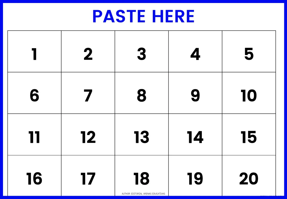 Paste Here mat for the safari puzzle: numbers 1 to 20 where students match and glue each piece to practise number order