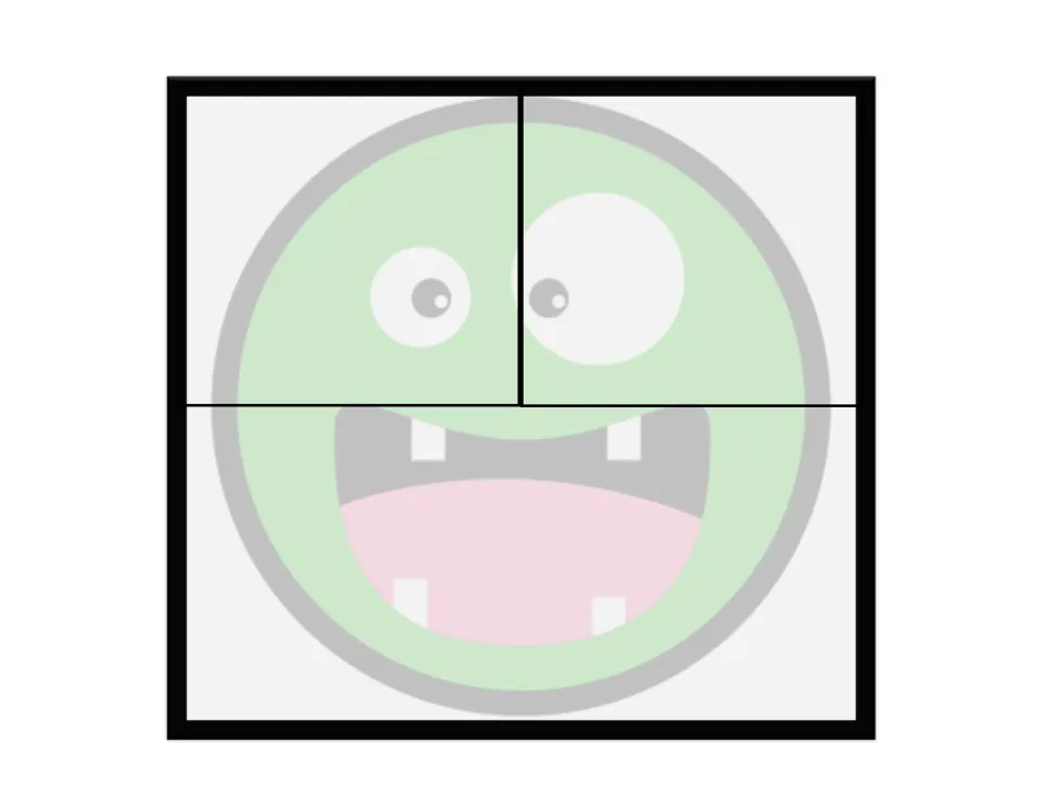 Faded green circle face template split into three sections for placing pieces of the 3-piece circle puzzle