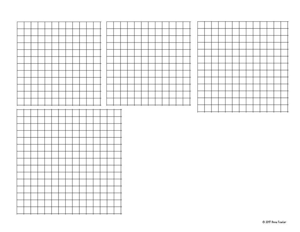 Cut-out pieces: four larger grid squares for students to label with their areas and match into right-triangle sets