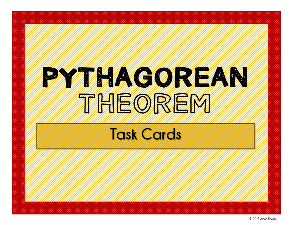 Pythagorean Theorem Task Cards cover introducing the geometry resource's set of 24 printable task cards