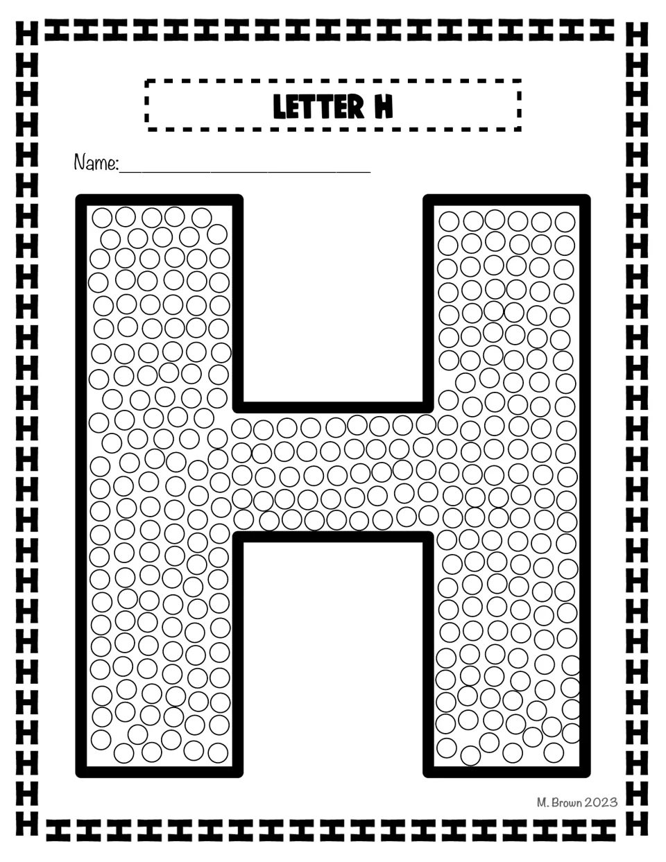 Letter H Q-tip art activity features a large uppercase H filled with circles for students to decorate.