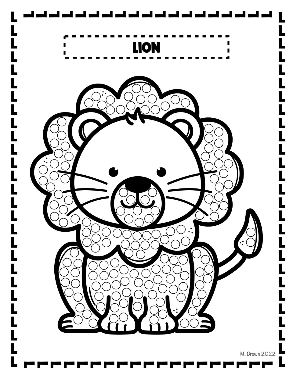 Lion dot art: students dab Q-tip paint into circles on a smiling lion's mane, muzzle, body and tail