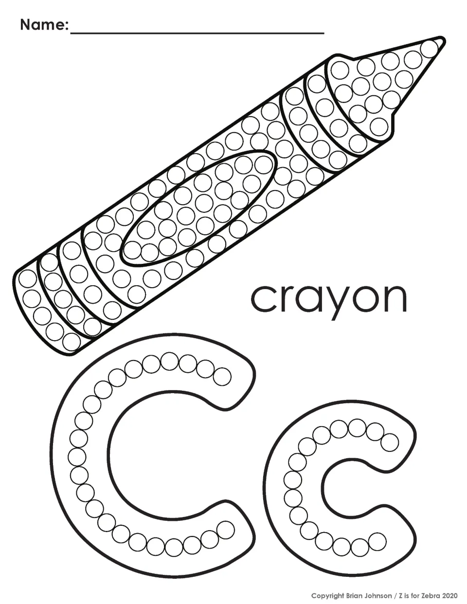 Letter C q-tip painting: students fill the dots on a crayon and on uppercase C and lowercase c with paint