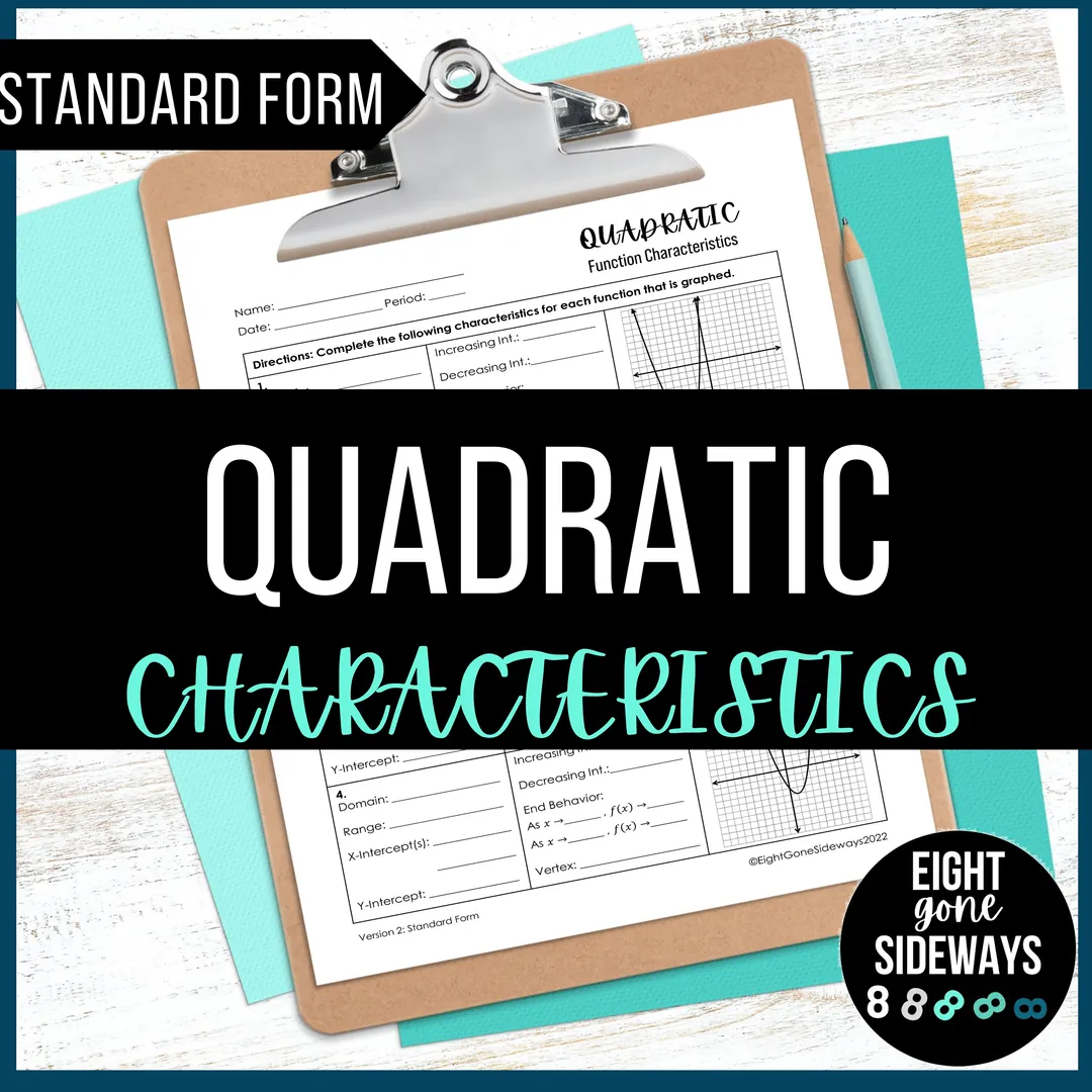 Graphing Quadratic Functions in Standard Form Worksheet – cover