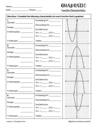 Graphing Quadratic Functions in Standard Form Worksheet – sample page 2