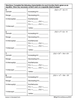 Graphing Quadratic Functions in Standard Form Worksheet – sample page 3