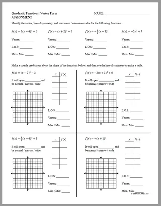Quadratic Functions Vertex Form – Notes & Homework – sample page 3