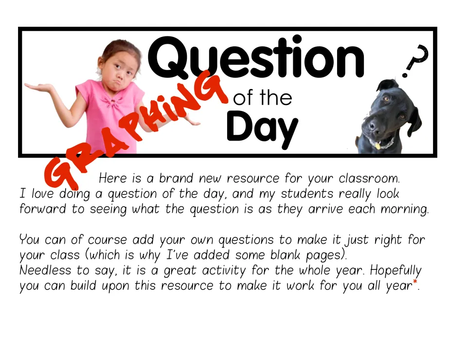 Graphing Question of the Day cover: a teacher note on posting a daily question as students arrive, plus blank pages