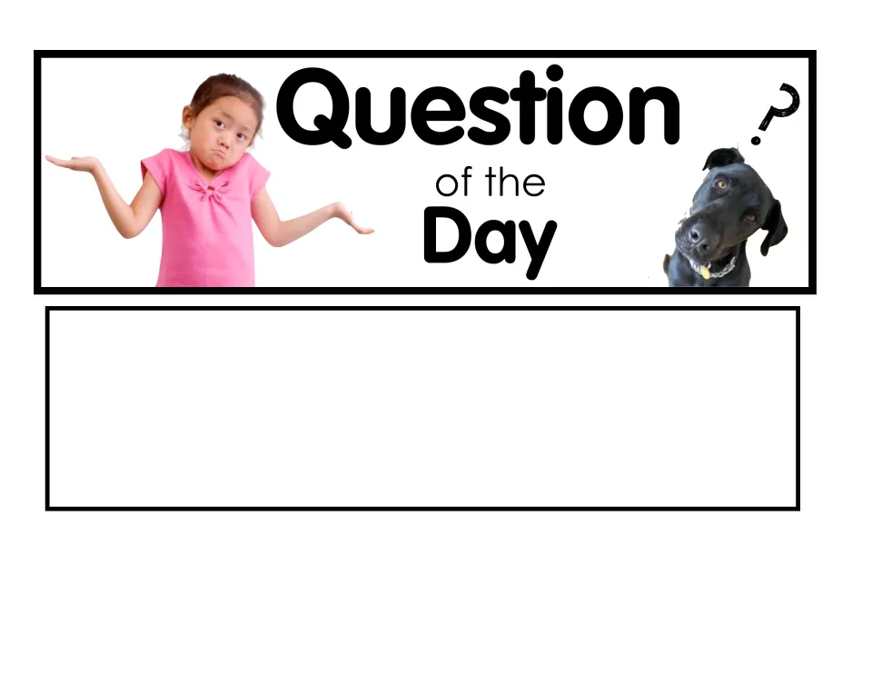 Board header card: title banner with a shrugging girl and curious dog above an empty strip to write a custom question