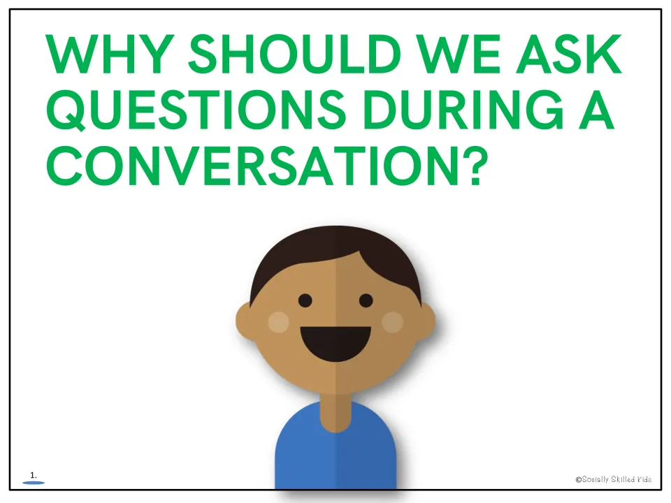 Lesson page 1 opens with the question, 'Why should we ask questions during a conversation?' for students.