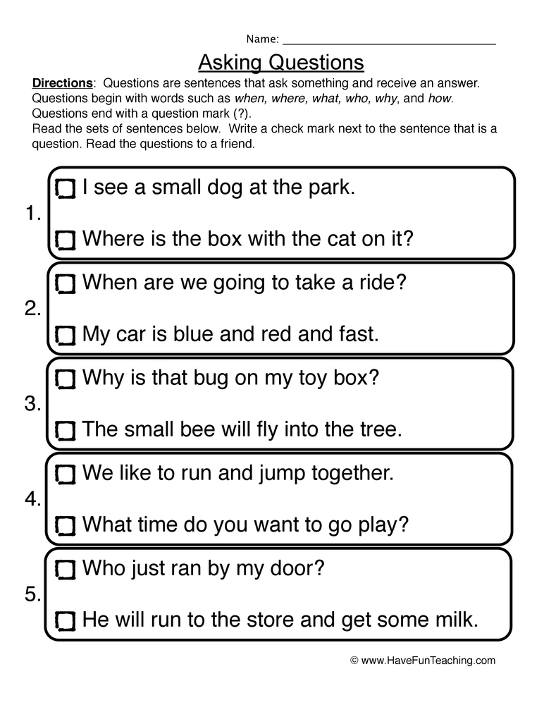 Questions Examples Worksheet by Teach Simple