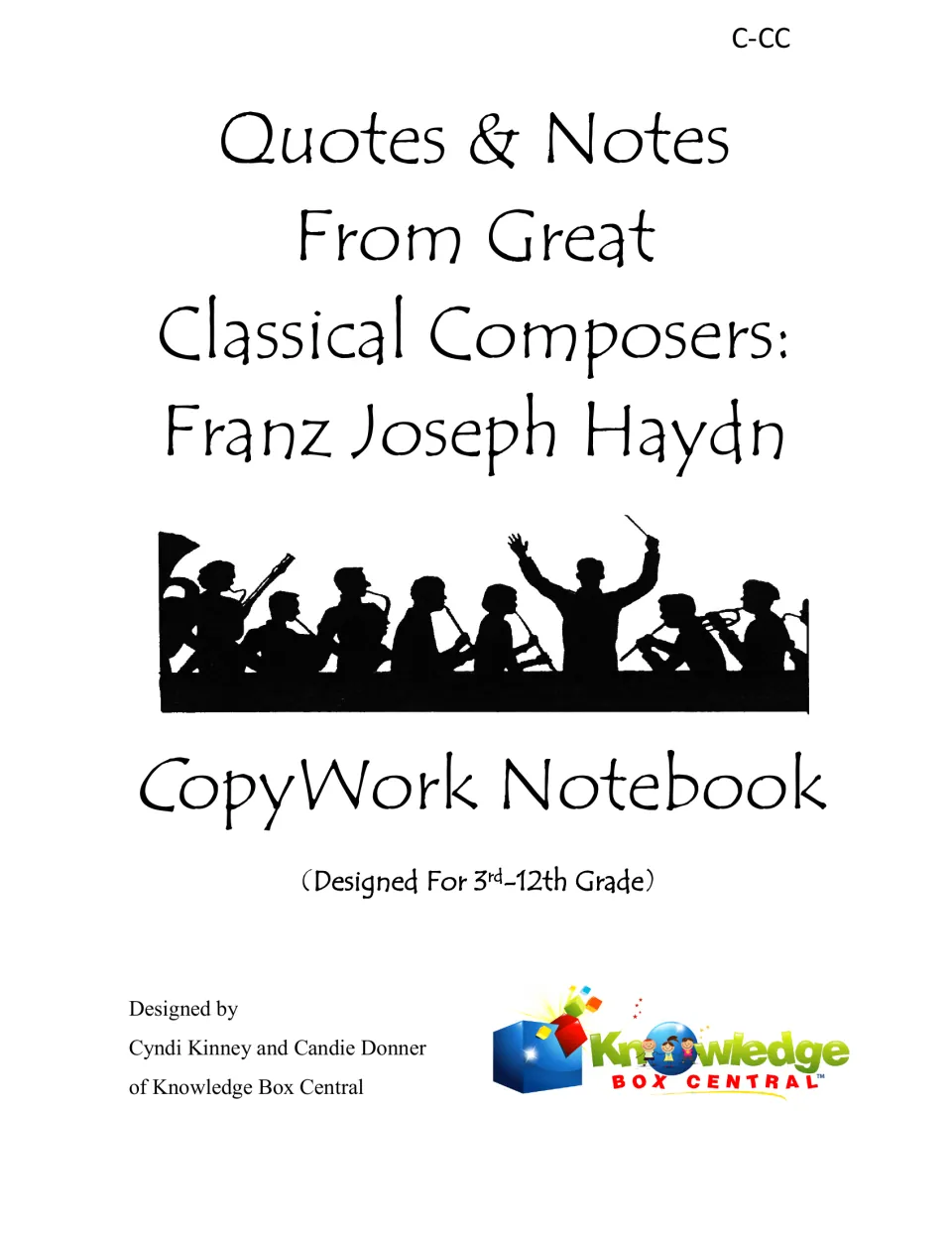 Cover of the Franz Joseph Haydn copywork notebook, labeled for grades 3–12, by Cyndi Kinney and Candie Donner