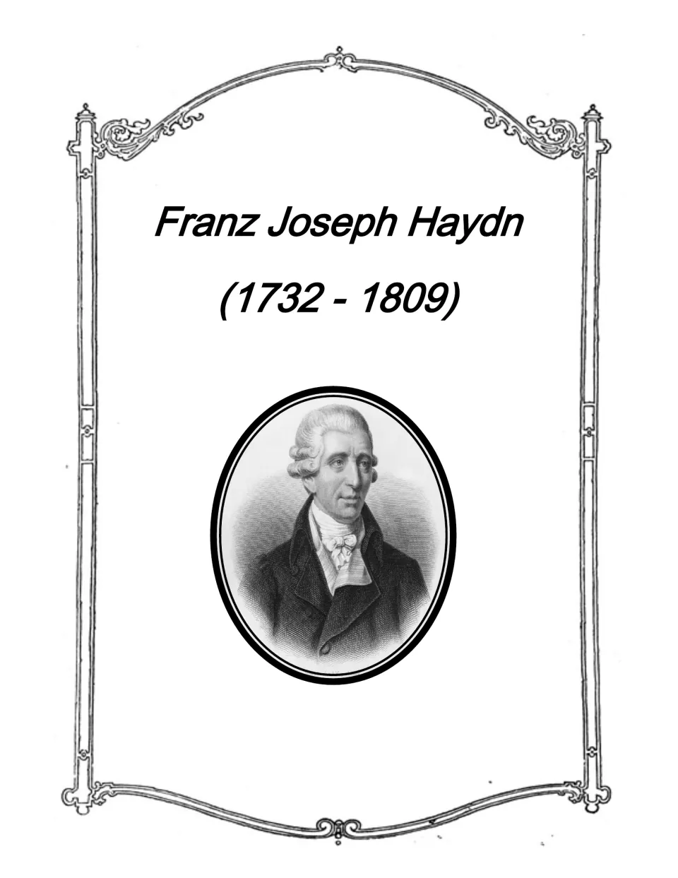 Composer introduction for the copywork notebook identifies Franz Joseph Haydn (1732–1809) beside his portrait