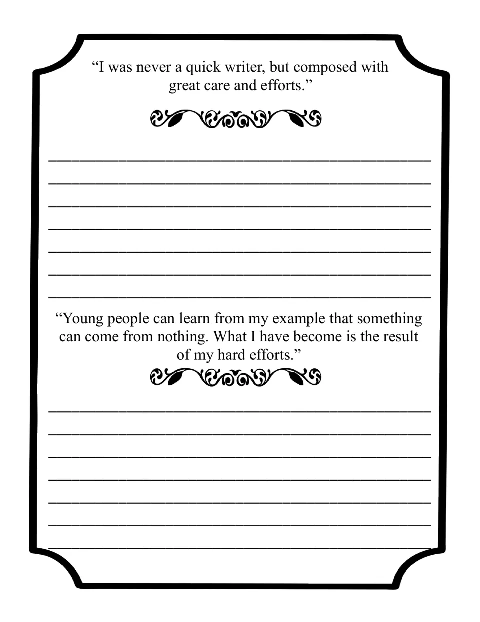 Haydn copywork quotations begin “I was never a quick writer” and “Young people can learn from my example.”