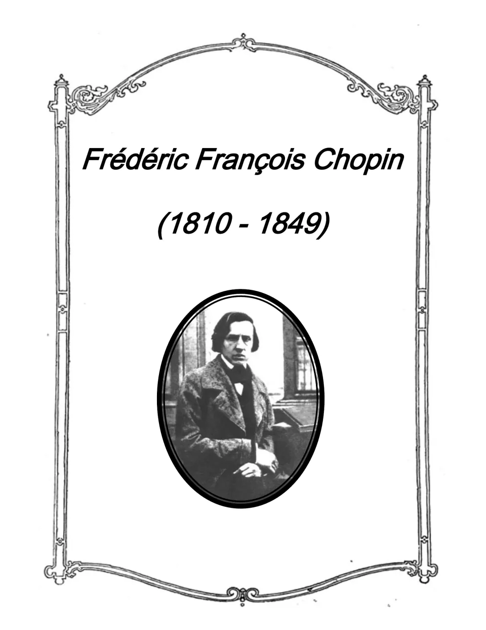 Composer introduction in the copywork notebook shows a portrait of Frédéric François Chopin and dates 1810–1849.