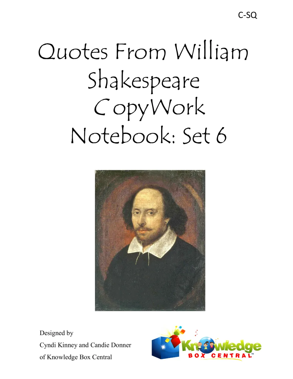 Shakespeare CopyWork Notebook: Set 6 cover with a portrait of Shakespeare, designed by Cyndi Kinney and Candie Donner