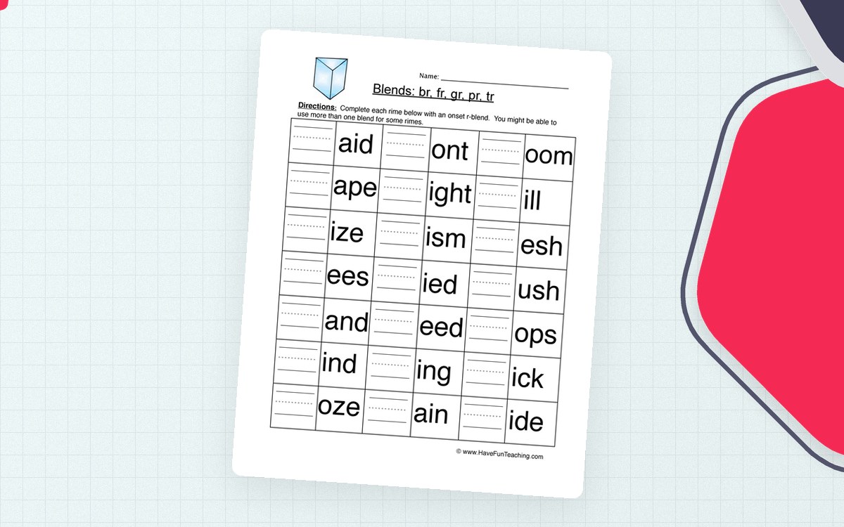 R Blends Worksheet teaching resource preview