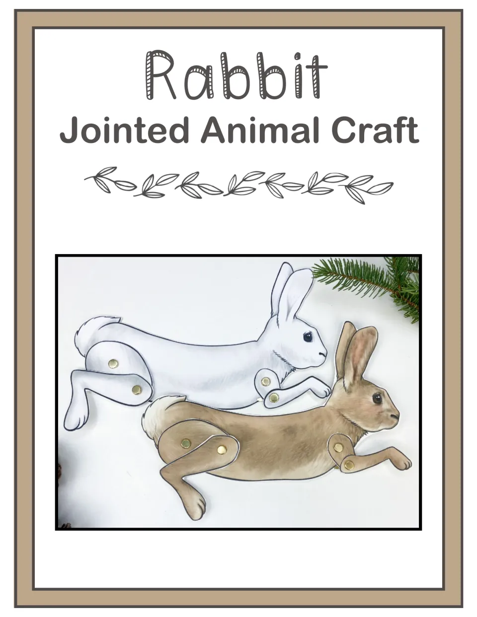 Rabbit craft cover showing completed brown and white paper rabbits with movable legs connected by brads