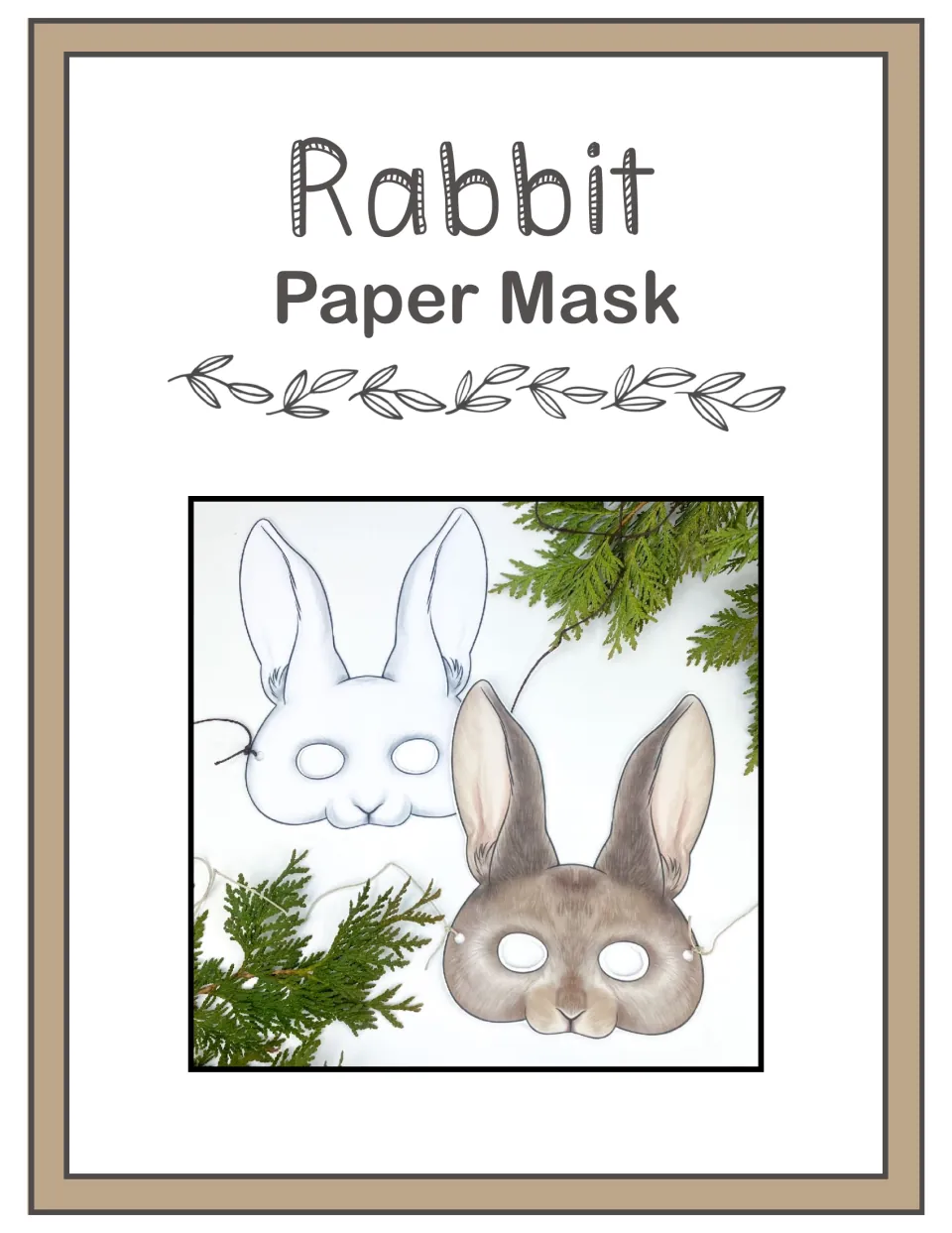 Rabbit paper mask craft cover showing completed color and black-and-white masks with strings attached