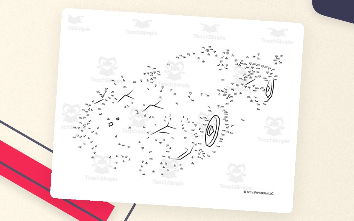 Race Car Connect the Dots – 300-Dot Printable preview: Race-car 300-dot printable activity