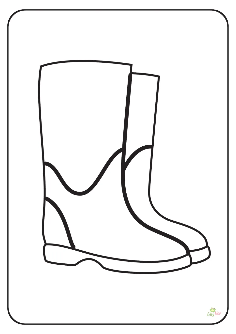 Rainboots coloring page in the weather set, featuring one large pair of boots with curved decorative panels.
