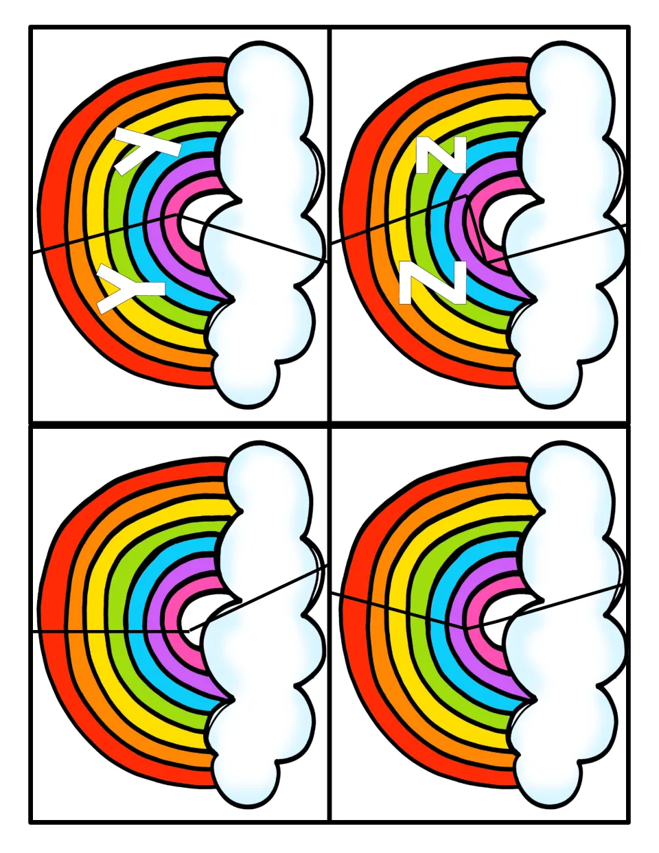 Letter matching Y and Z: rainbow puzzles pairing uppercase Y and Z with lowercase y and z, plus two blank rainbow puzzles