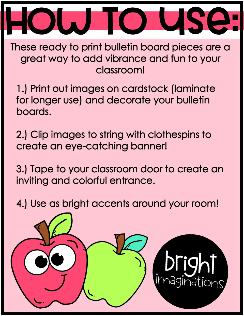 How to Use: print pieces on cardstock, laminate, clip to string as a banner, tape to the classroom door or use as accents