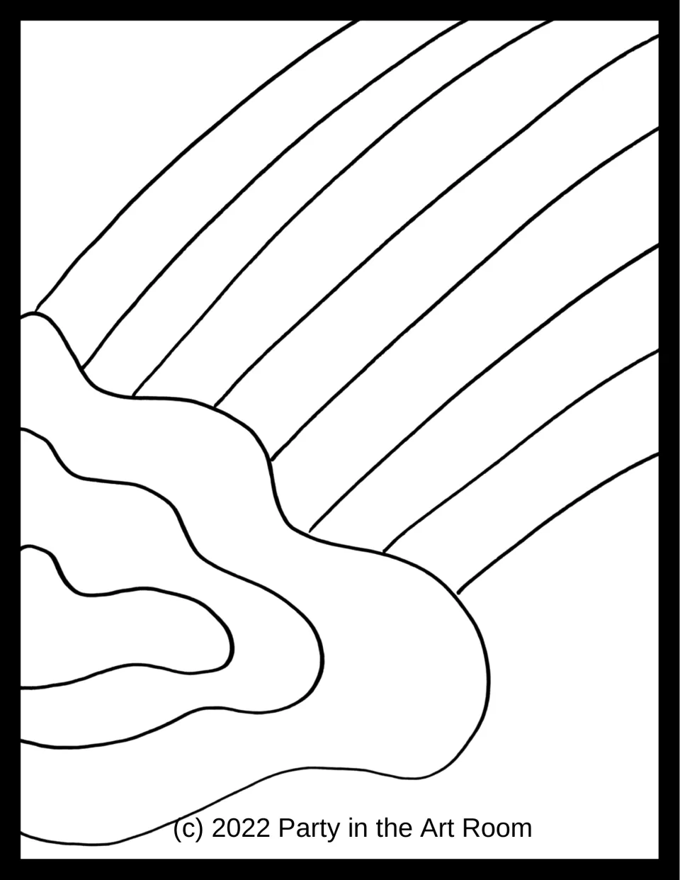 Rainbow and cloud outline template: blank arcs and a wavy cloud for students to fill with patterns from their rolls
