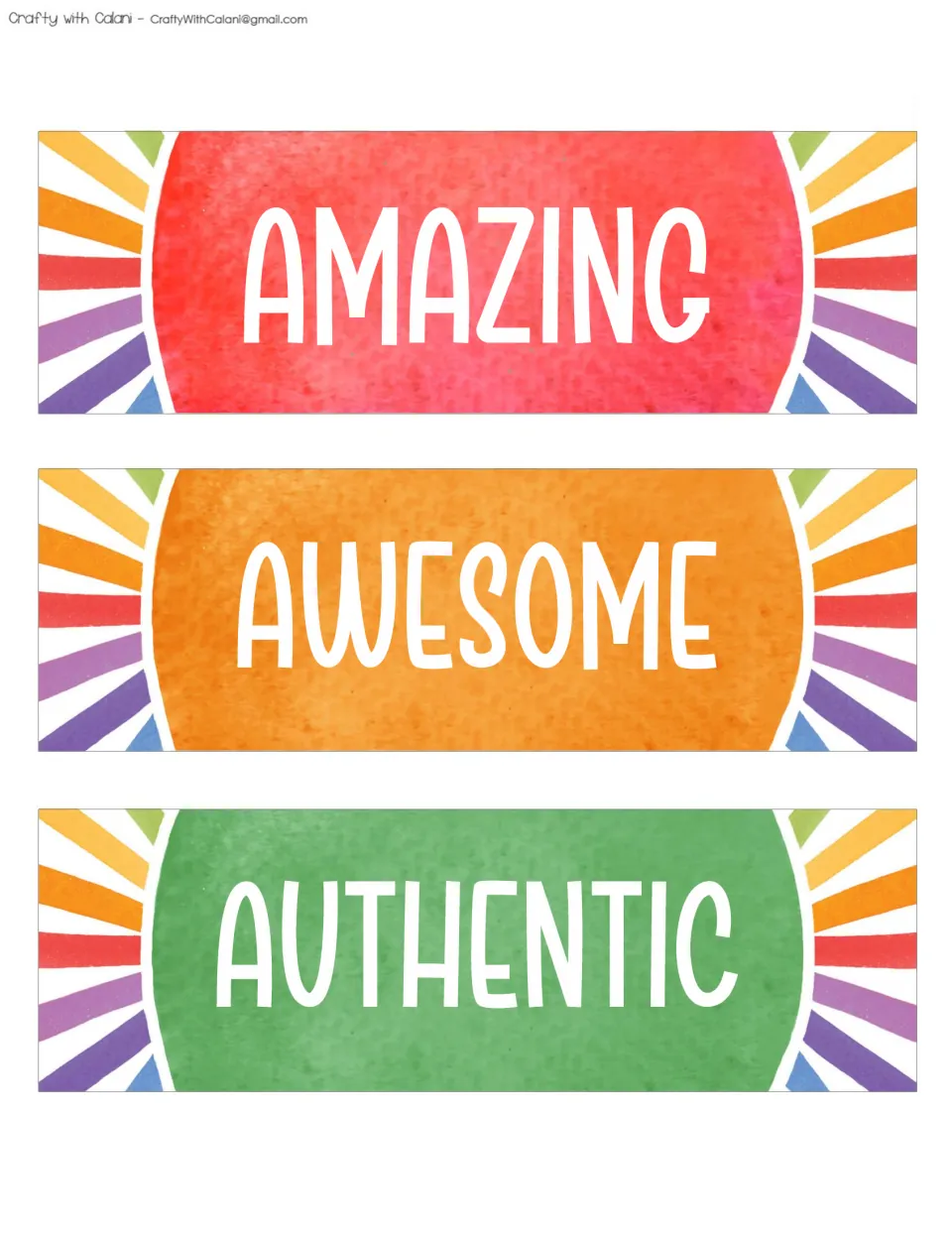Three positive affirmation cards for the classroom bulletin board: AMAZING, AWESOME, and AUTHENTIC