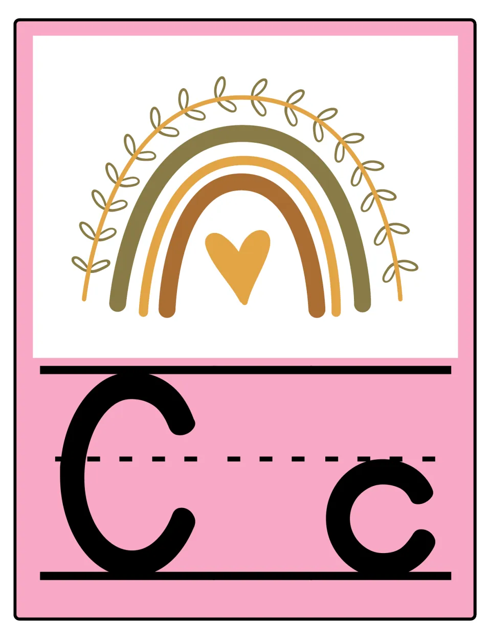 Alphabet poster 3 of 26: uppercase C and lowercase c for classroom display and letter-shape reference.