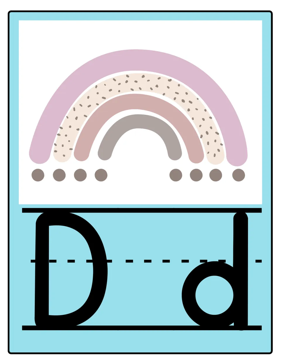 Alphabet poster 4 of 26: uppercase D and lowercase d for classroom display and letter-shape reference.