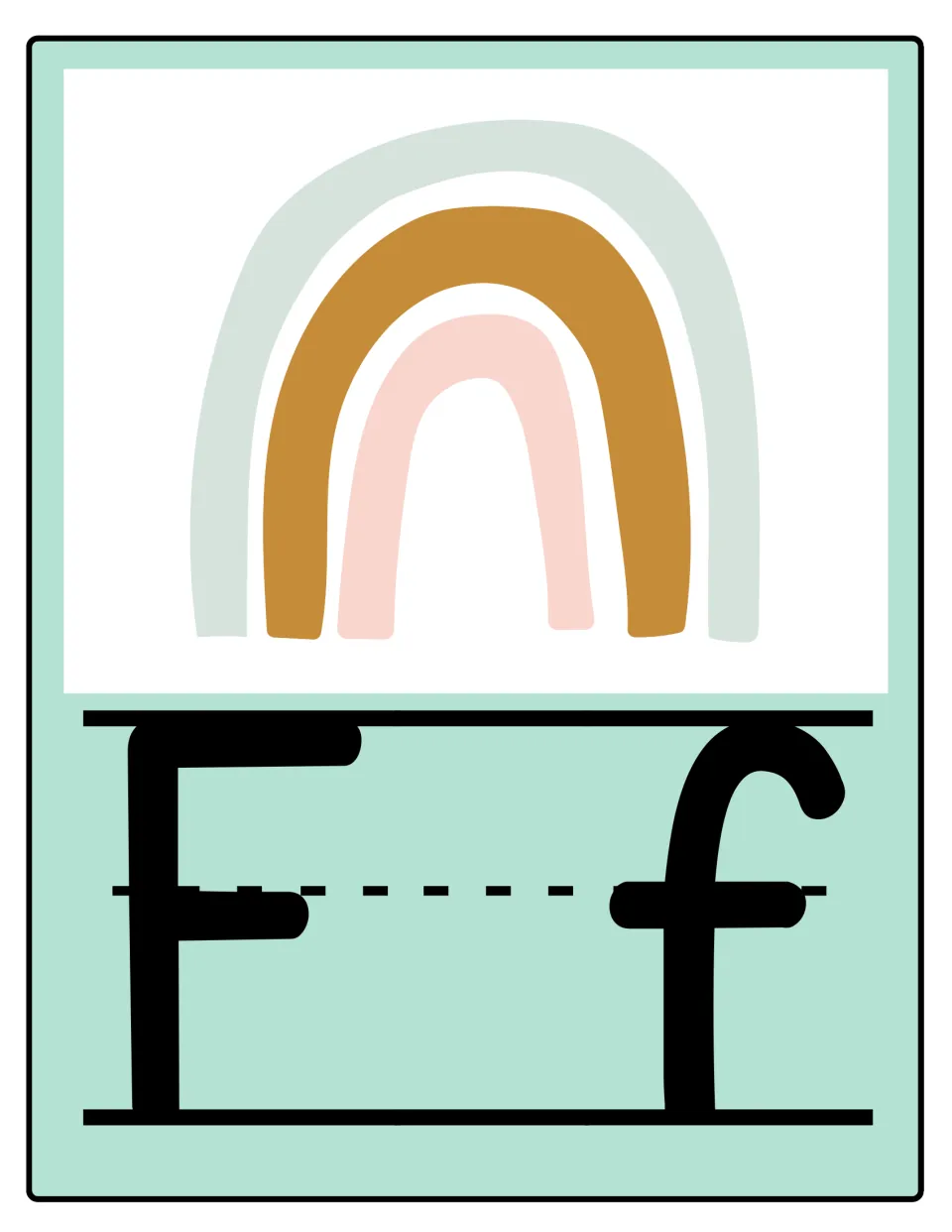 Alphabet poster 6 of 26: uppercase F and lowercase f for classroom display and letter-shape reference.